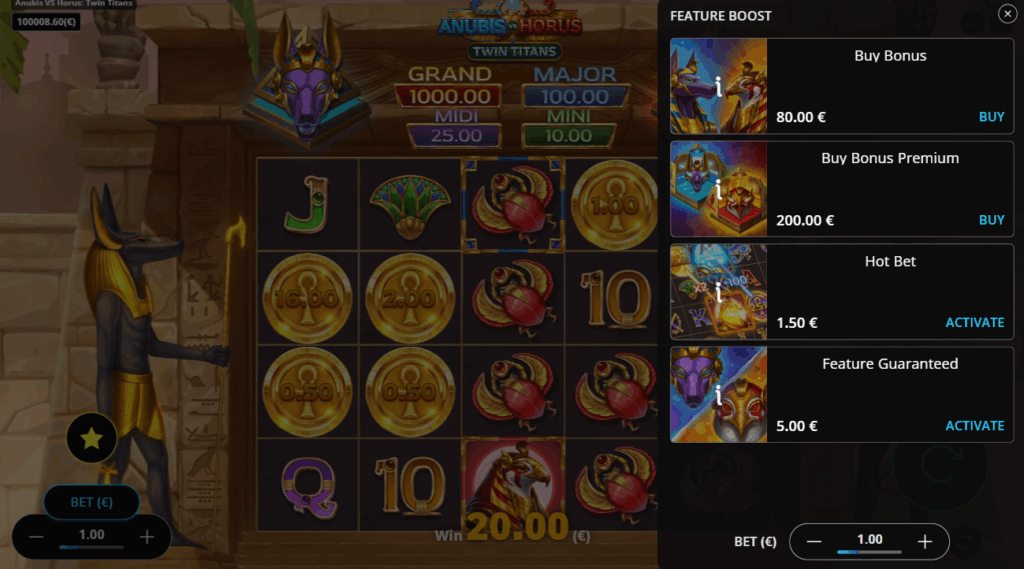 Anubis Vs Horus Twin Titans Bonus Buy Options