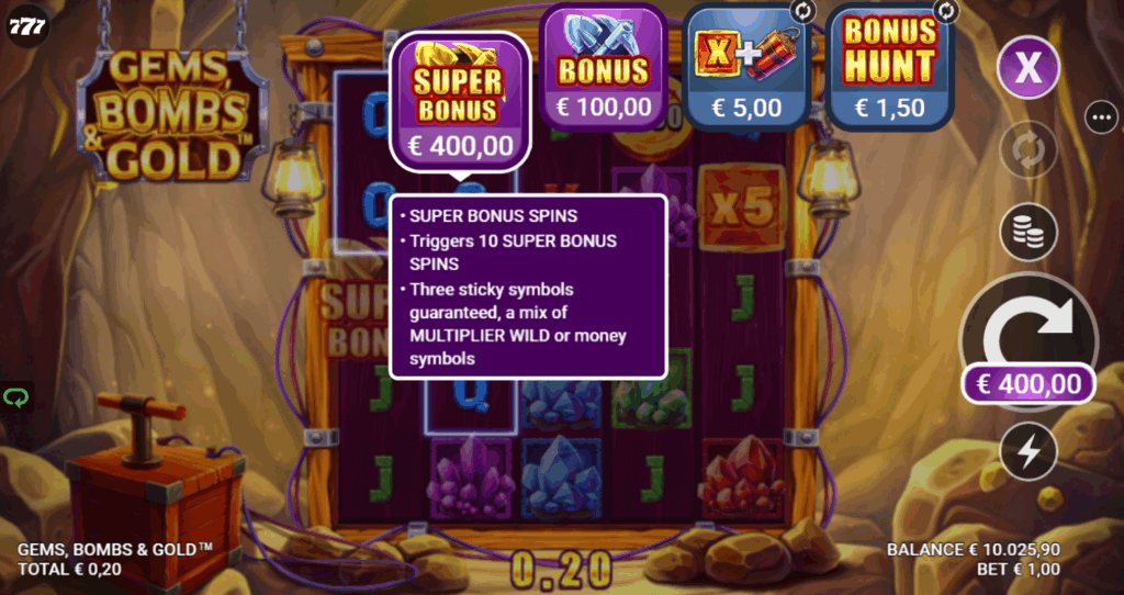 Gems, Bombs & Gold Bonus Buy Options