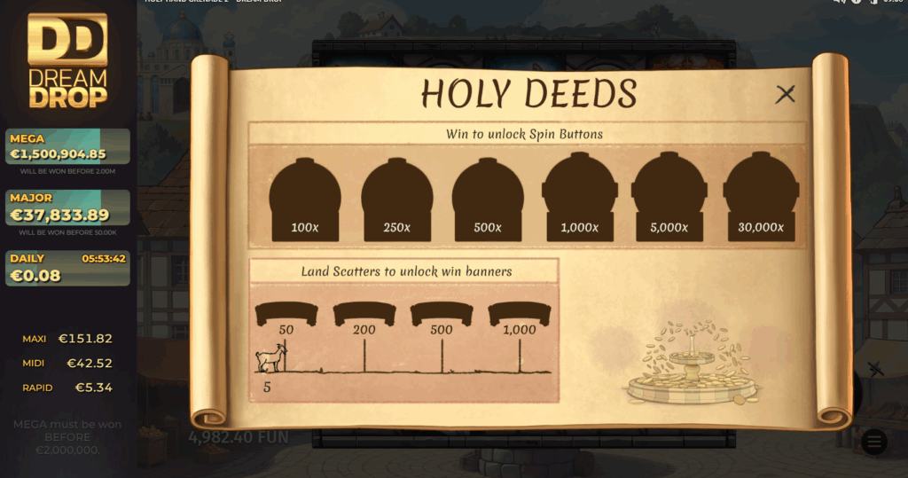 Holy Hand Grenade 2 Dream Drop Holy Deeds Menu