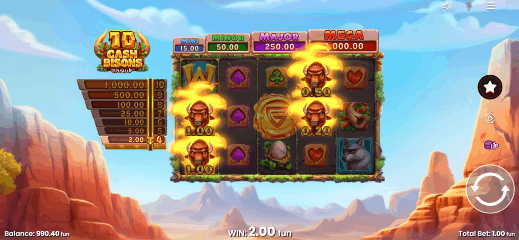 Landing 4+ Bison Symbols Awards a Fixed Prize Between 2x and 1,000x Your Bet