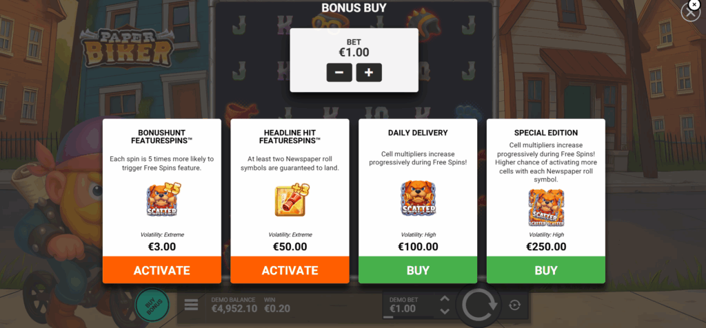 Paper Biker Featurespins & Bonus Buy Options