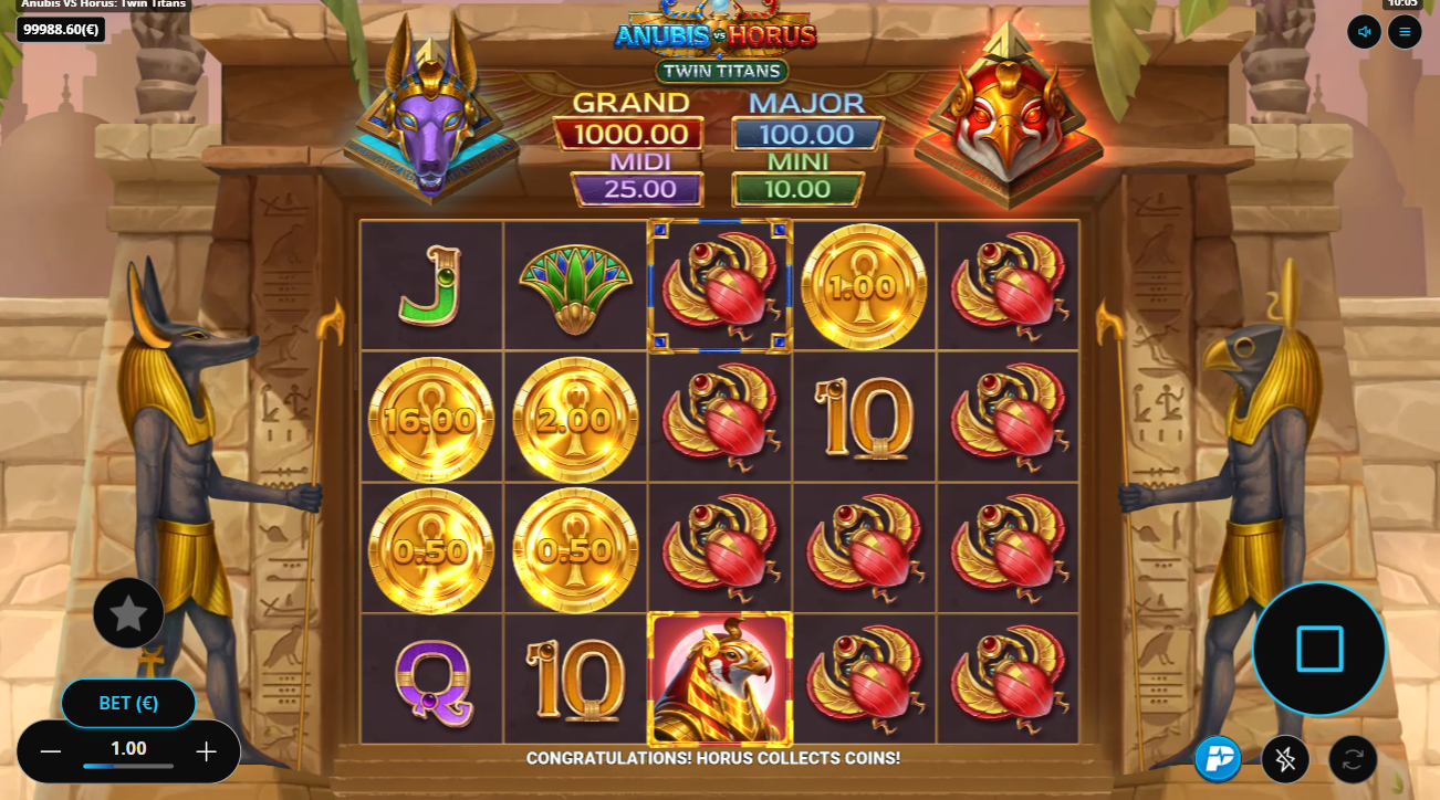 The Anubis & Horus Wilds Apply a Special Feature to Visible Coin & Treasure Coin Symbols