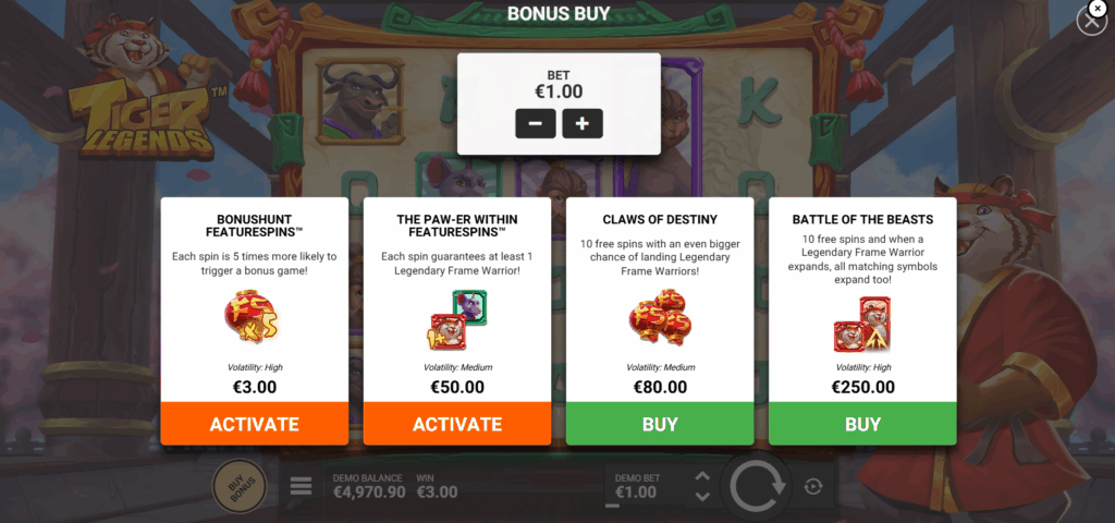 Tiger Legends Featurespins & Bonus Buy Options