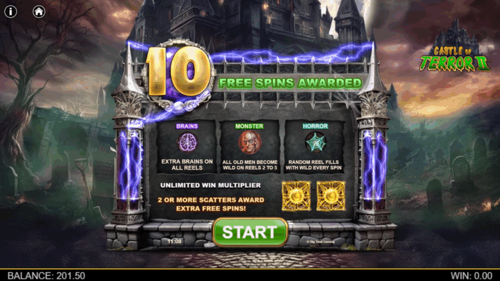 Castle of Terror Free Spins Splash Screen