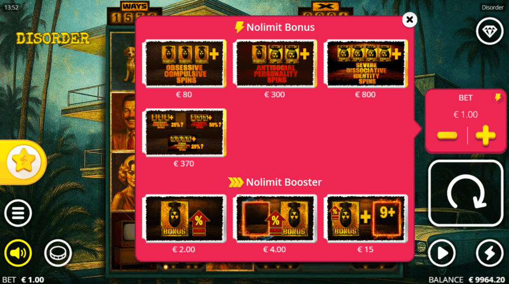 Players can Purchase a Variety of Nolimit Booster & Bonus Buy Options