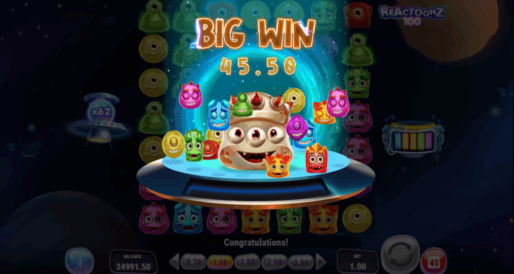 Reactoonz 100 Big Win Splashscreen