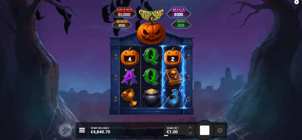 Two Pumpkin Symbols and a Collector Vault Across Reels 1, 2, & 3 Trigger the Hold & Win Bonus
