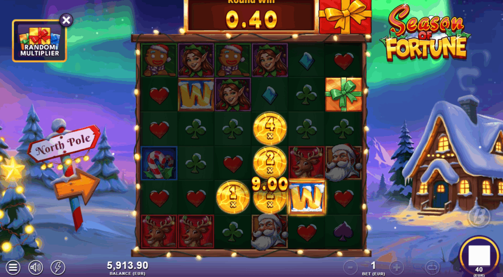 Christmas Coins Apply Their Values When 5 or More Create a Winning Cluster