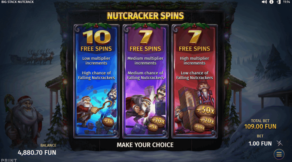 In Nutcracker Spins, Players can Choose Between 3 Volatility Modes