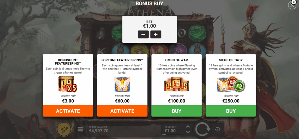 Spear of Athena Featurespins & Bonus Buy Options