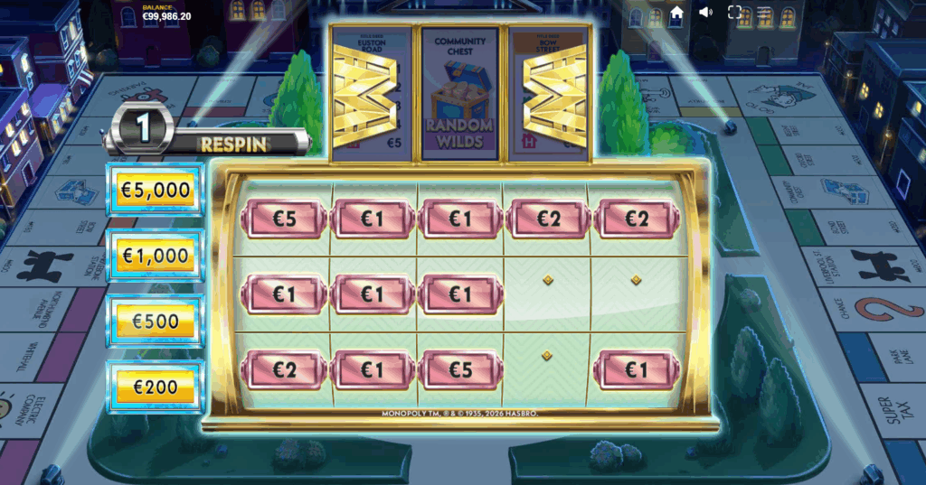 6 or More Cash Stickers & a Mr Monopoly Symbol Triggers the Hold & Respin Feature