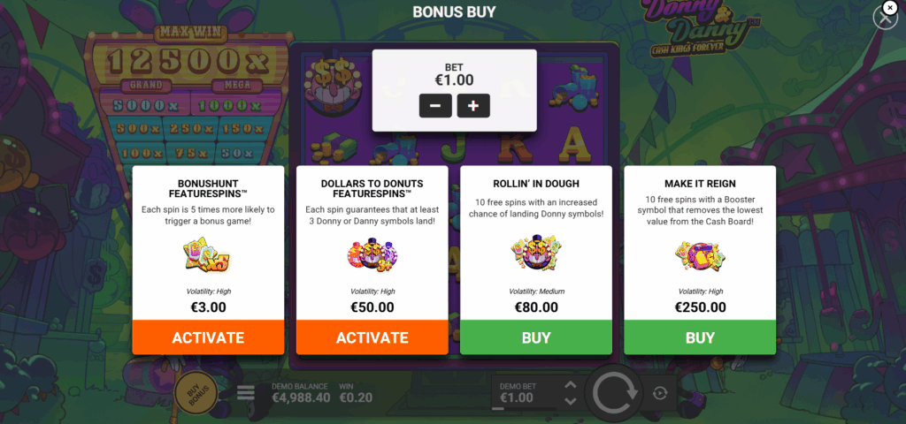 Donny & Danny Featurespins & Bonus Buy Options