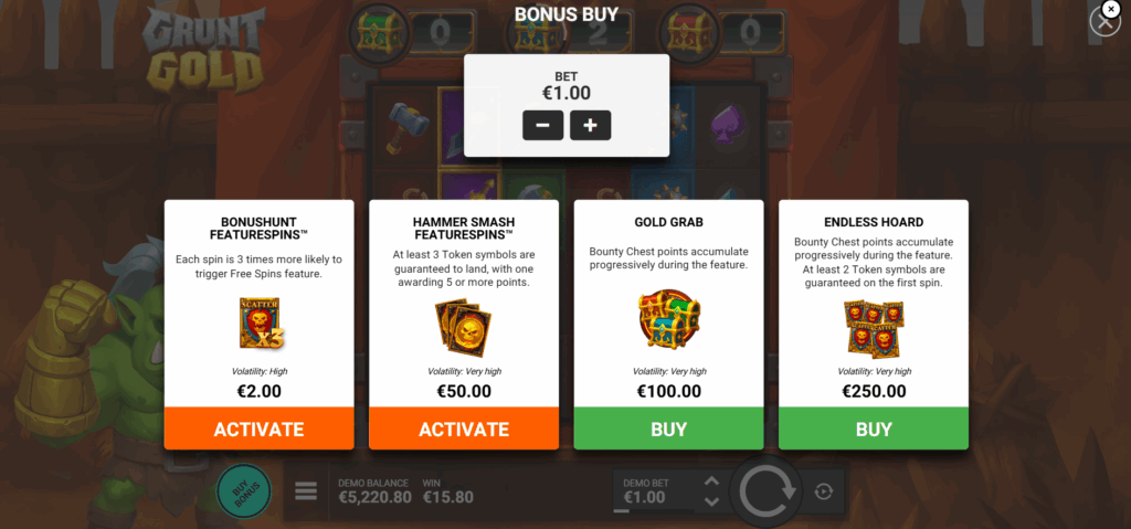 Grunt Gold Featurespins & Bonus Buy Options