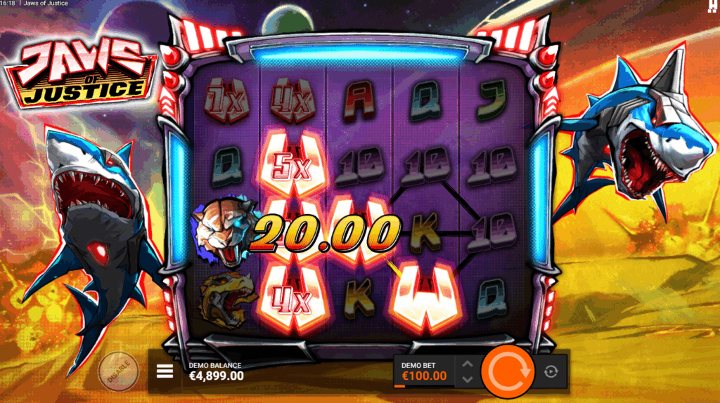 Laser Shark Symbols Blast Beams in 1 of 4 Directions Across the Reels