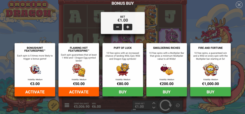 Smoking Dragon Featurespins & Bonus Buy Options