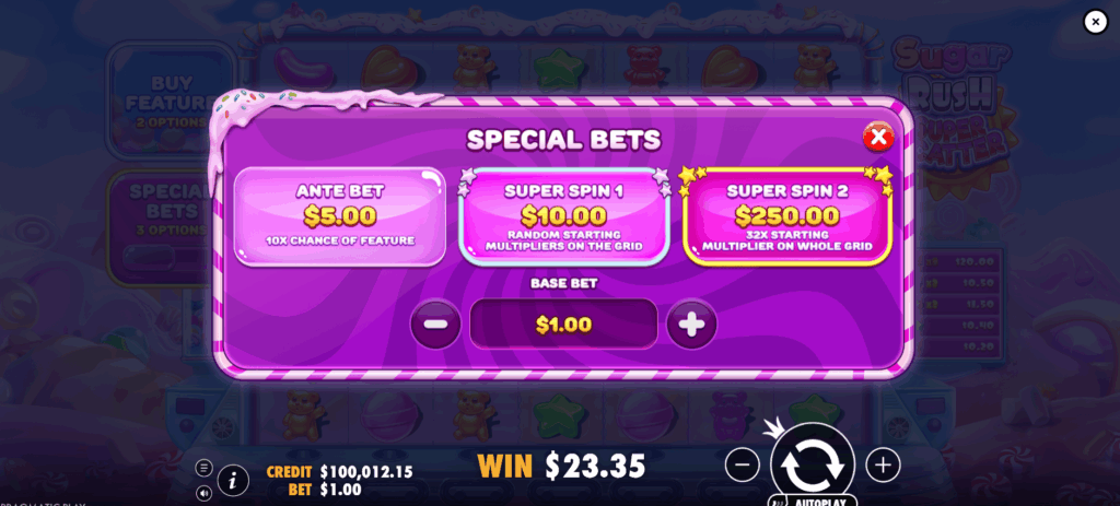 Sugar Rush Super Scatter Special Bet & Bonus Buy Options