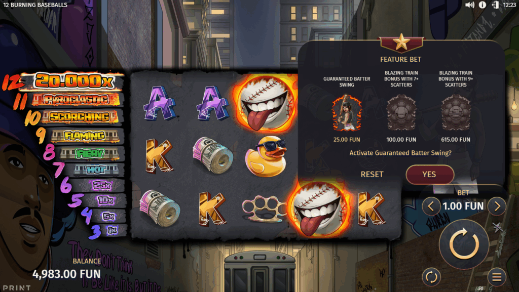 12 Burning Baseballs Feature Bet & Bonus Buy Options