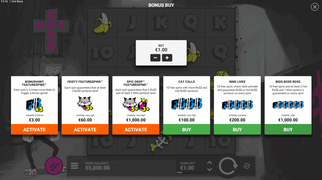 Hot Ross Featurespins & Bonus Buy Options