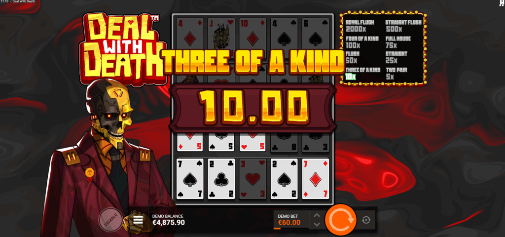 Landing a Joker Symbol Converts the Base Game to Poker Mode, Where Poker Hands Can be Won