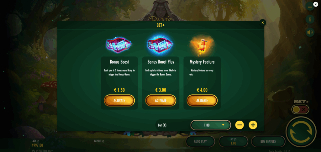 Pan's Arcadia Bet+ Feature Buy Options