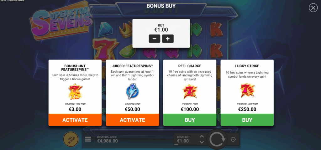 Superstar Sevens Featurespins & Bonus Buy Options