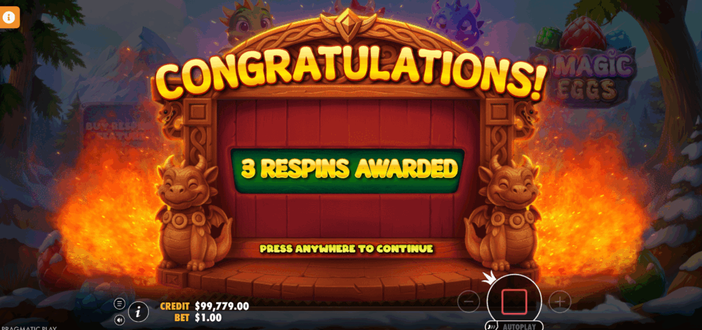 Up to 3 Respins Features Have a Higher Chance of Triggering Each Time a Dragon Egg Appears in View