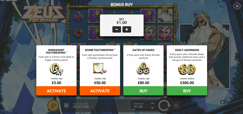 Zeus Ze Second Featurespins & Bonus Buy Options