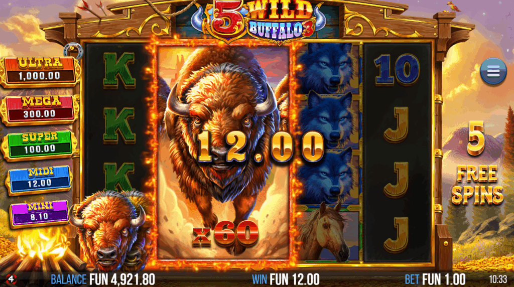 5 Wild Buffalo 3 Free Spins