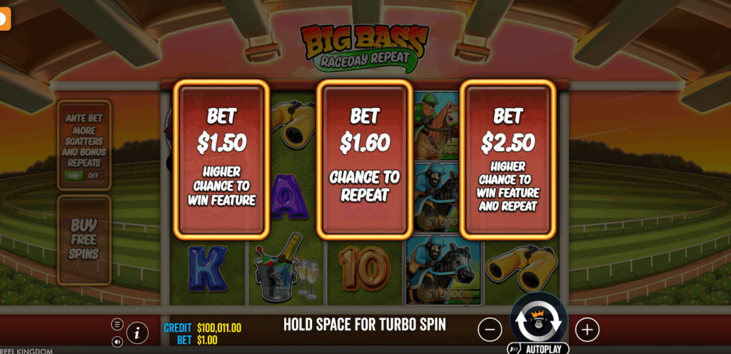 Big Bass Raceday Repeat Ante Bet & Bonus Buy Options