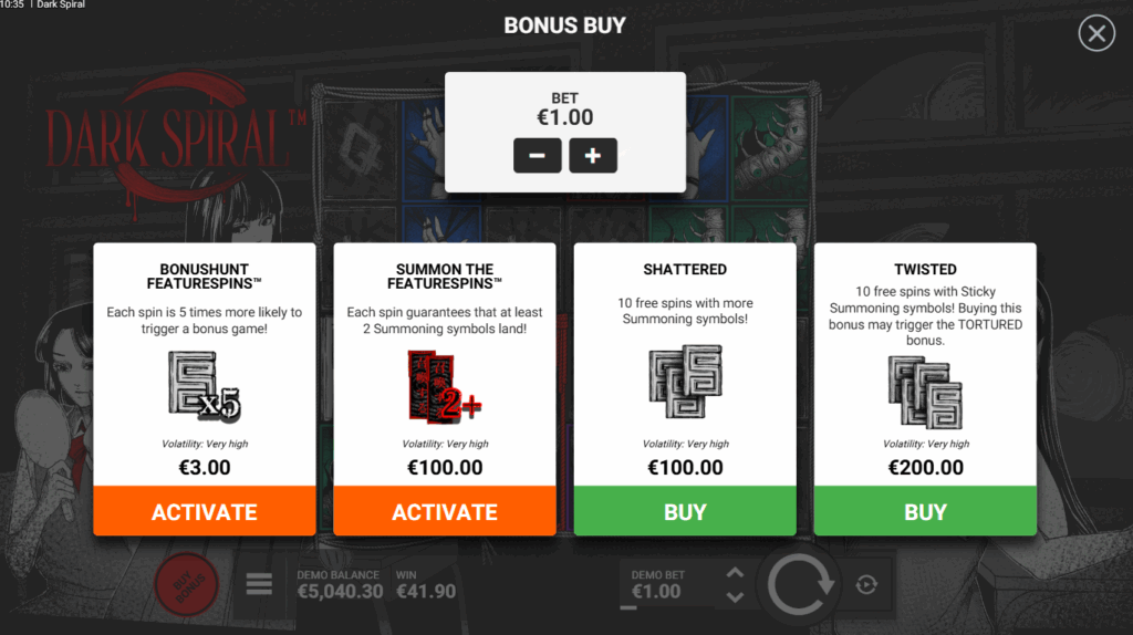 Dark Spiral Featurespins & Bonus Buy Options