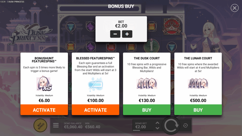 Dusk Princess Bonus Buy Options