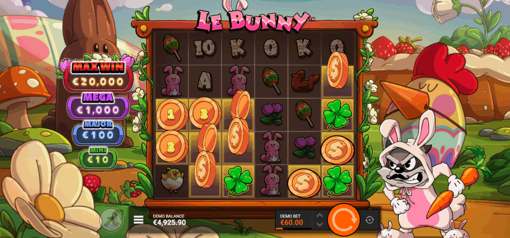 Golden Sqauares Reveal Coins, Basket, Clover, & Jackpot Egg Symbols