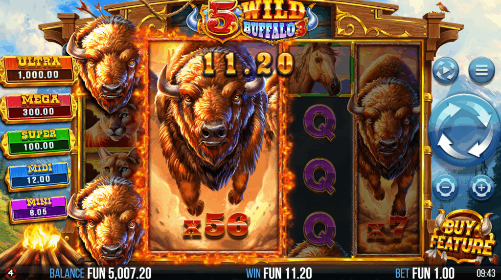 Landing 4 Buffalo Symbols on the Same Reel Triggers the Buffalo Thunder Feature