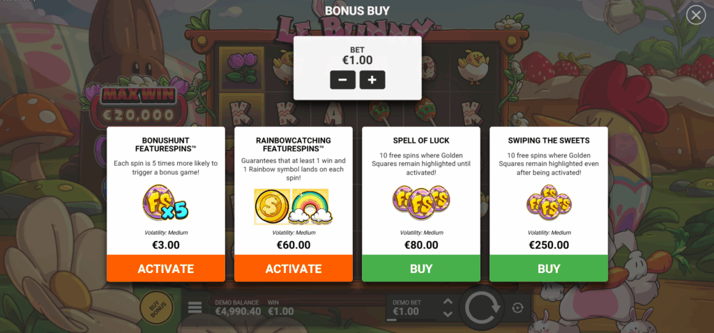 Le Bunny Featurespins & Bonus Buy Options