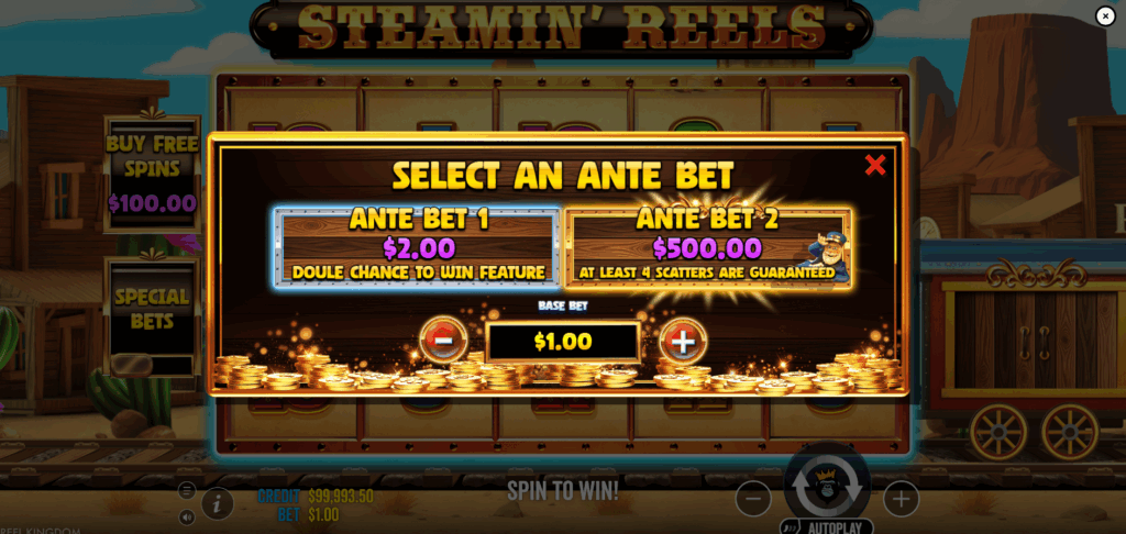 Steamin' Reels Bonus Buy & Ante Bet Options
