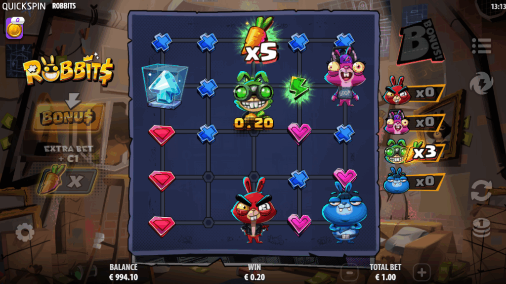 Symbol Payouts are Awarded When a Rabbit Character Collects Them From the Reels