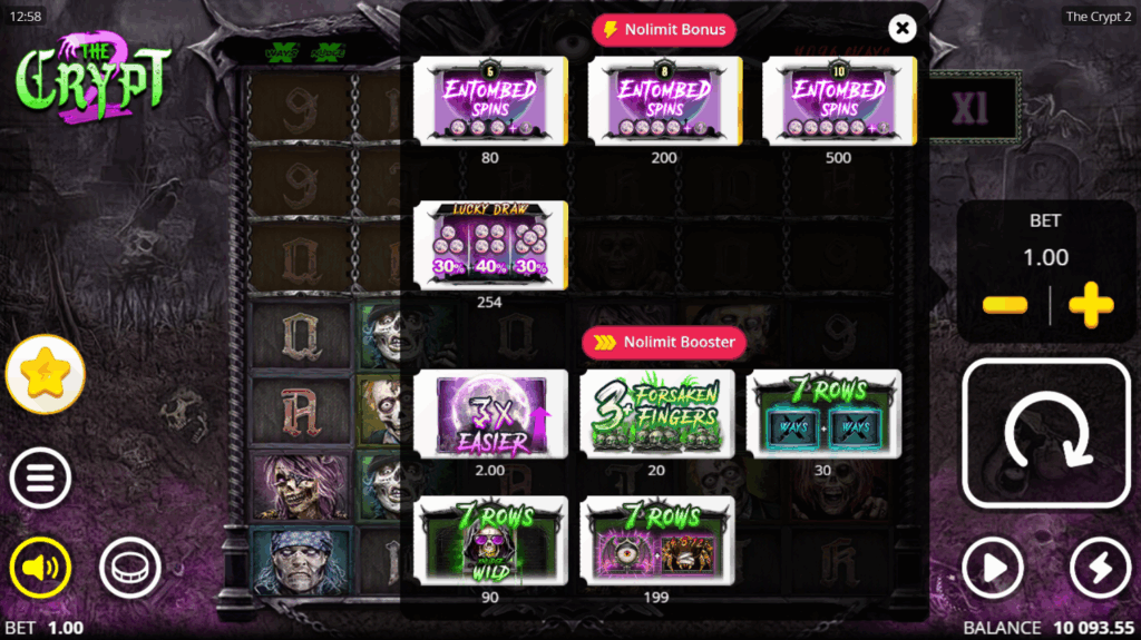 The Crypt 2 Nolimit Boosters & Bonus Buy Options