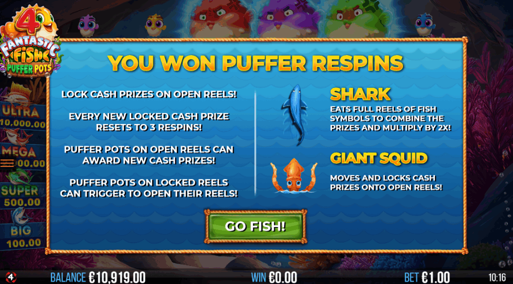 When 3 Puffer Pots Burst, the Respin Bonus is Triggered