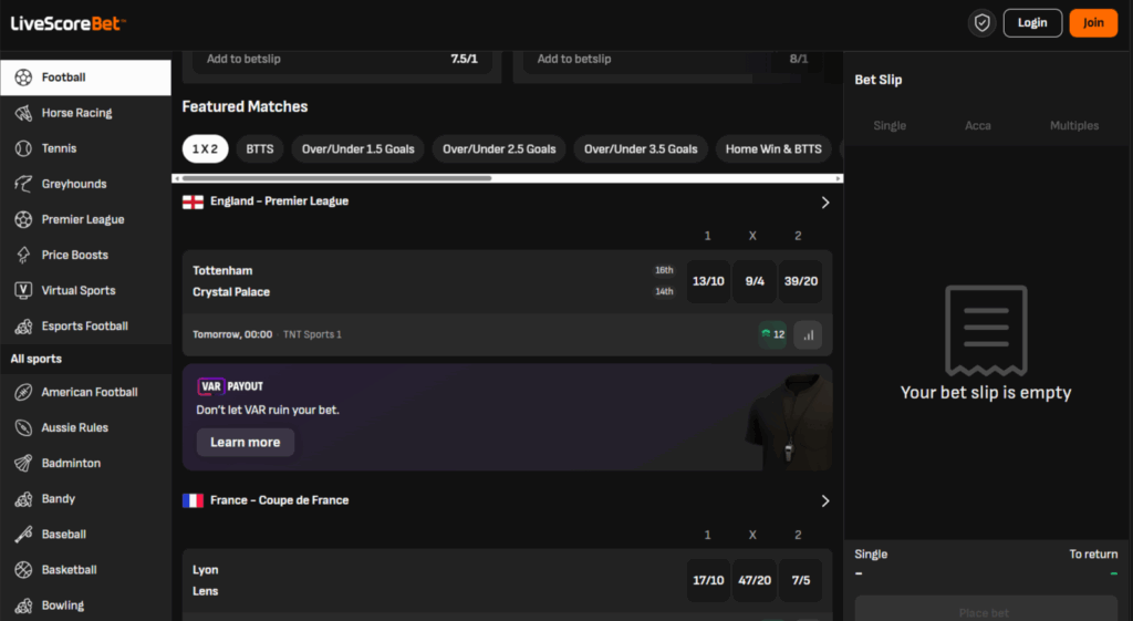LiveScore Bet Sports Page