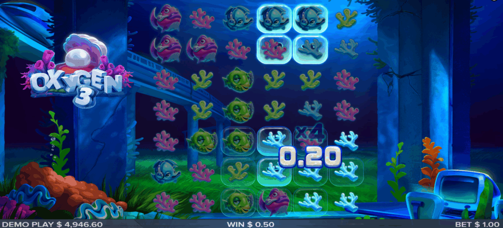 Wins Occur When 5 or More Matching Symbols Create a Cluster on the Grid