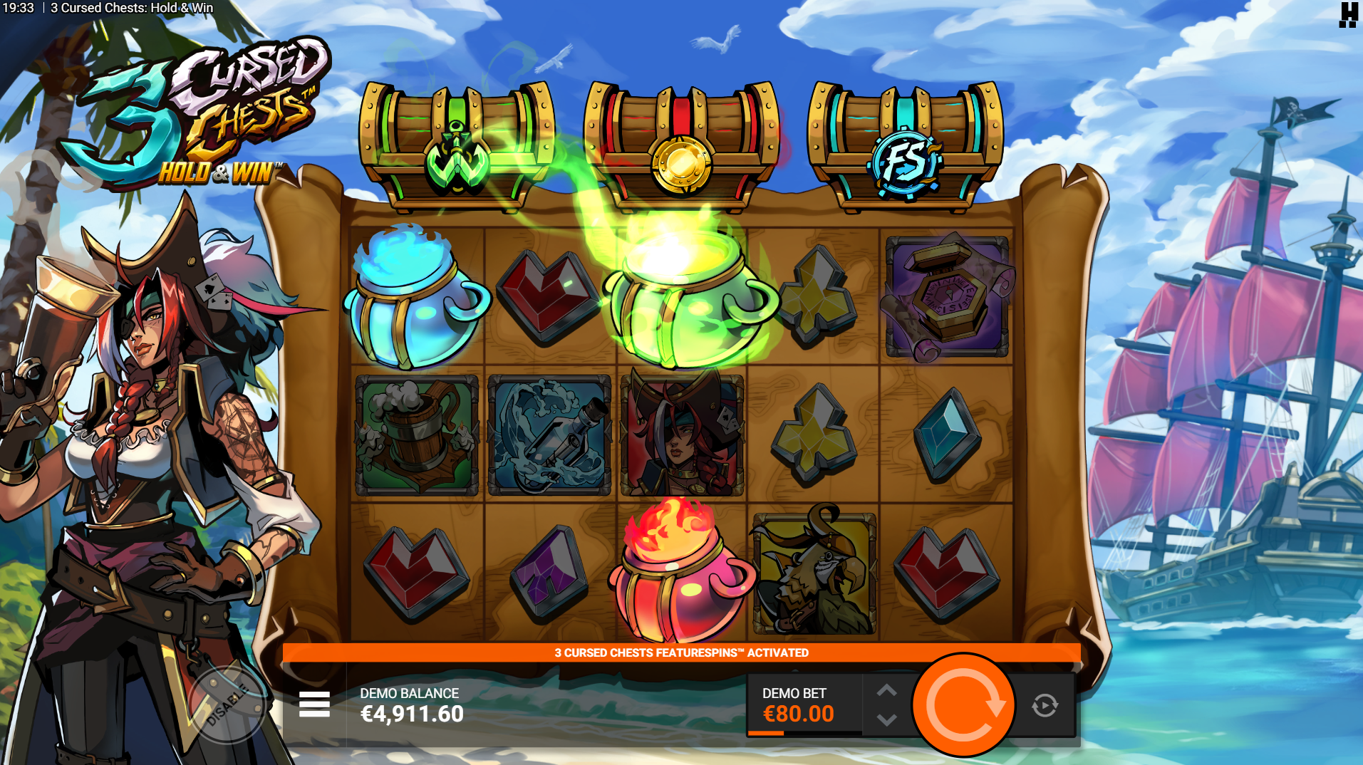 3 Cursed Chests FeatureSpins showing all three colored chests activated