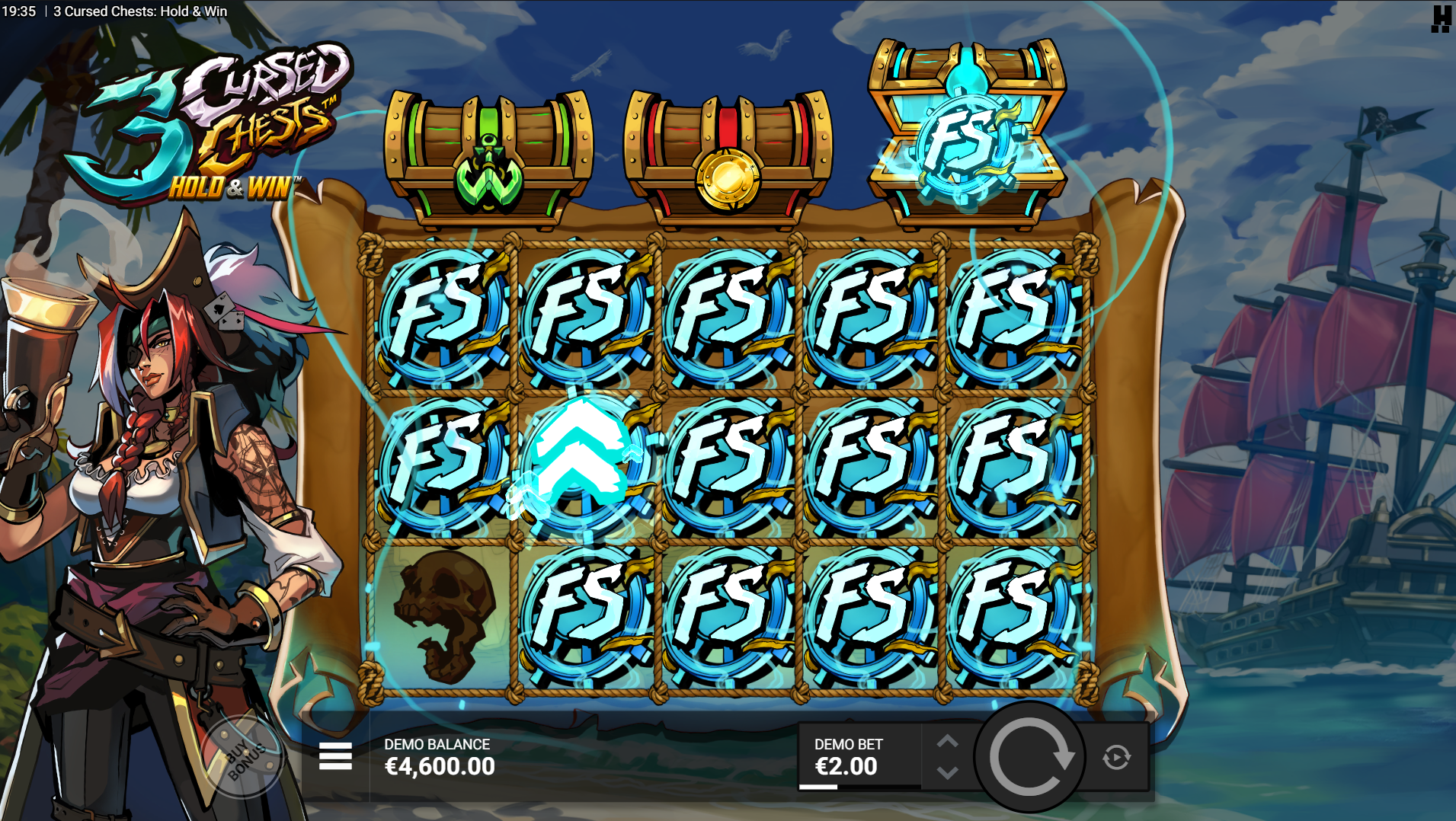 Ghostly Gallows bonus game showing the spectral character and treasure symbols