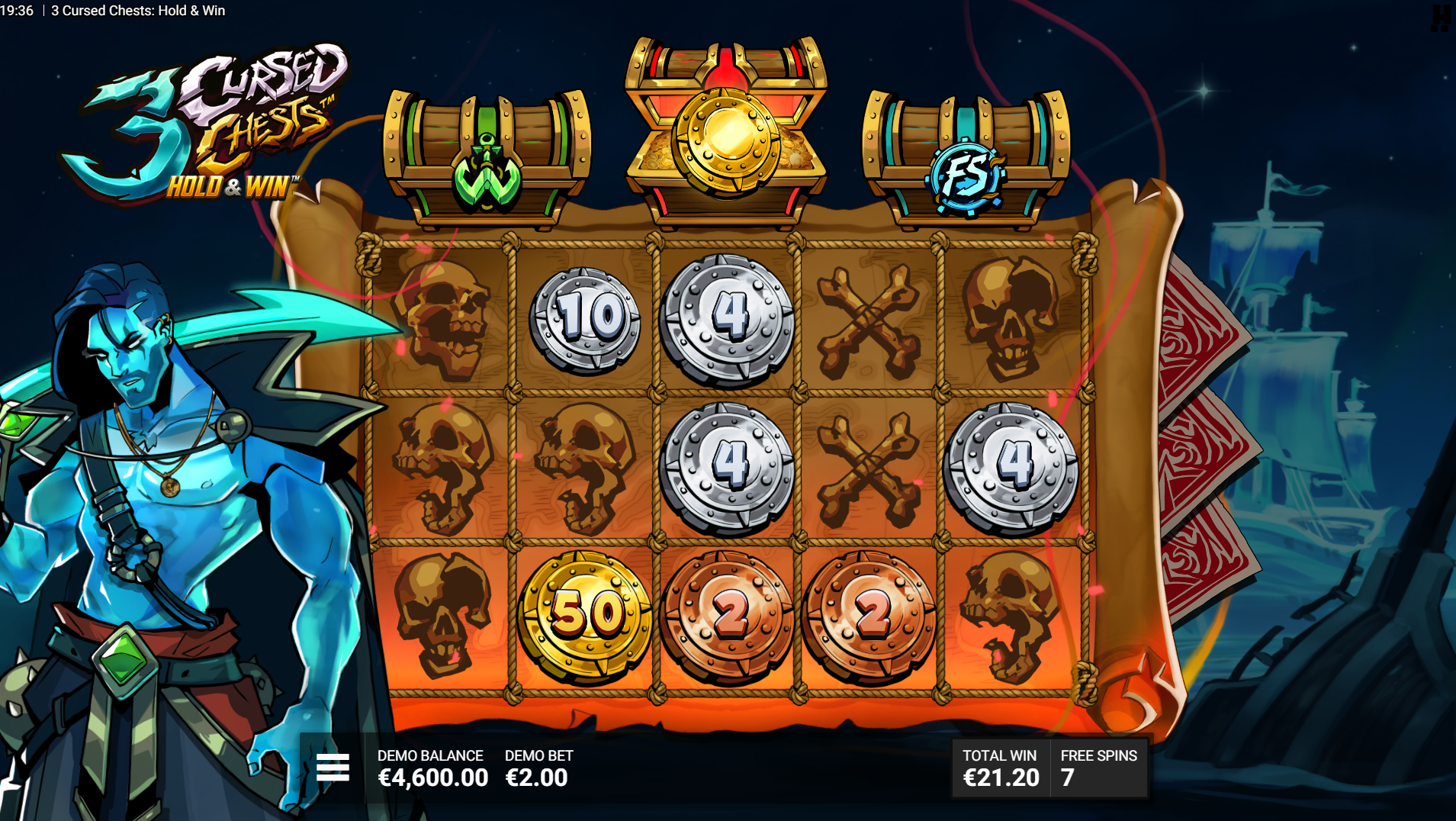 Ghostly Gallows Coins Feature bonus with stacked coins on the grid