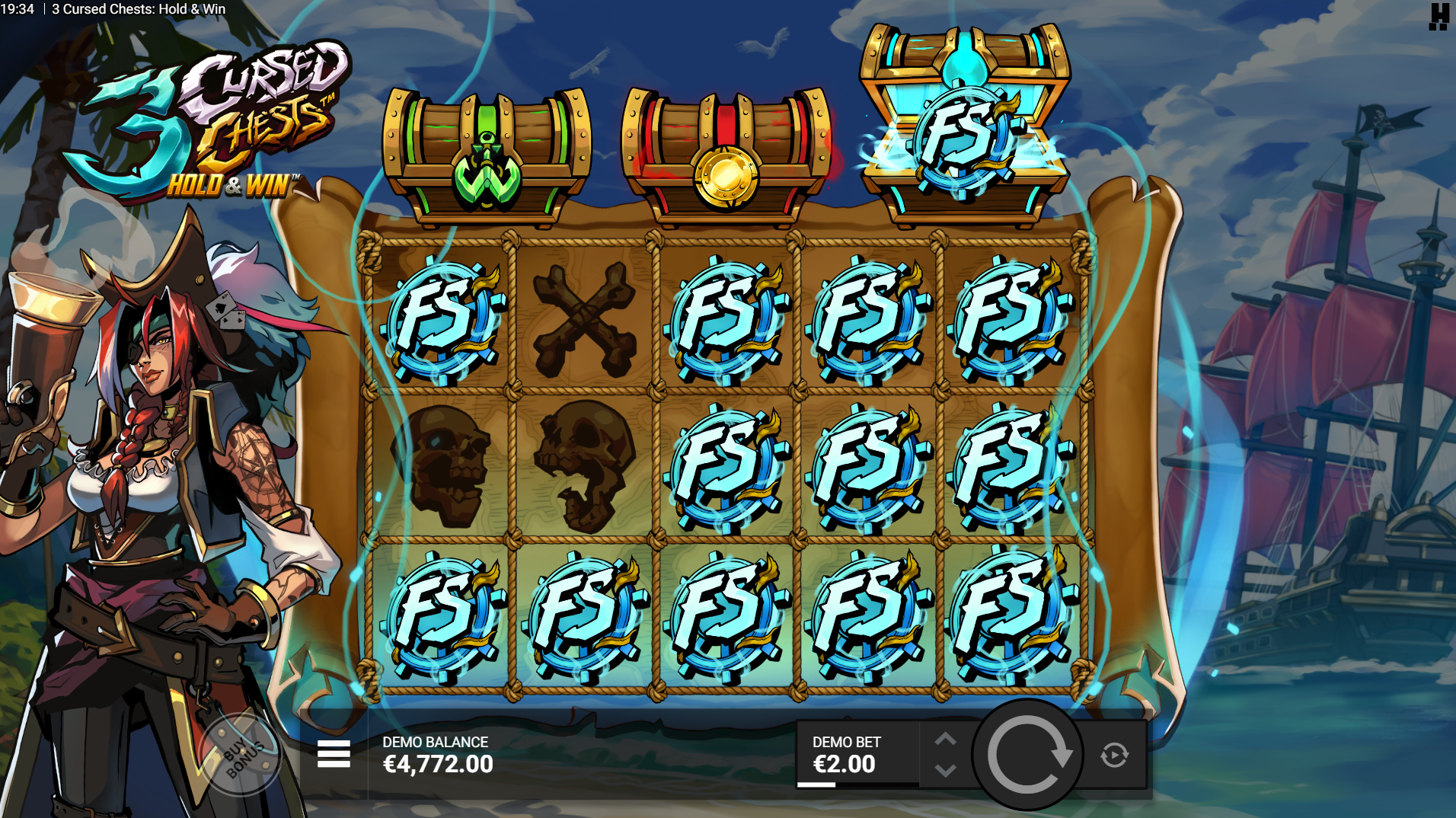 Treasure Cove bonus game featuring the treasure chest mechanics and bonus symbols