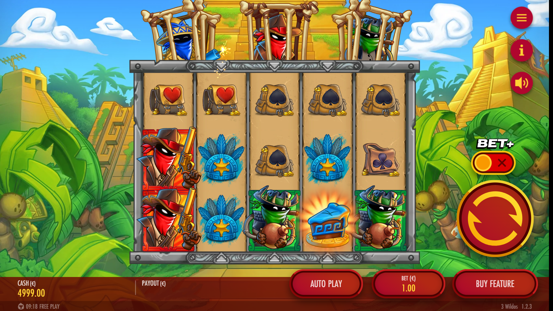 3 Wildos bonus pot collect feature showing the Collect Wild in action