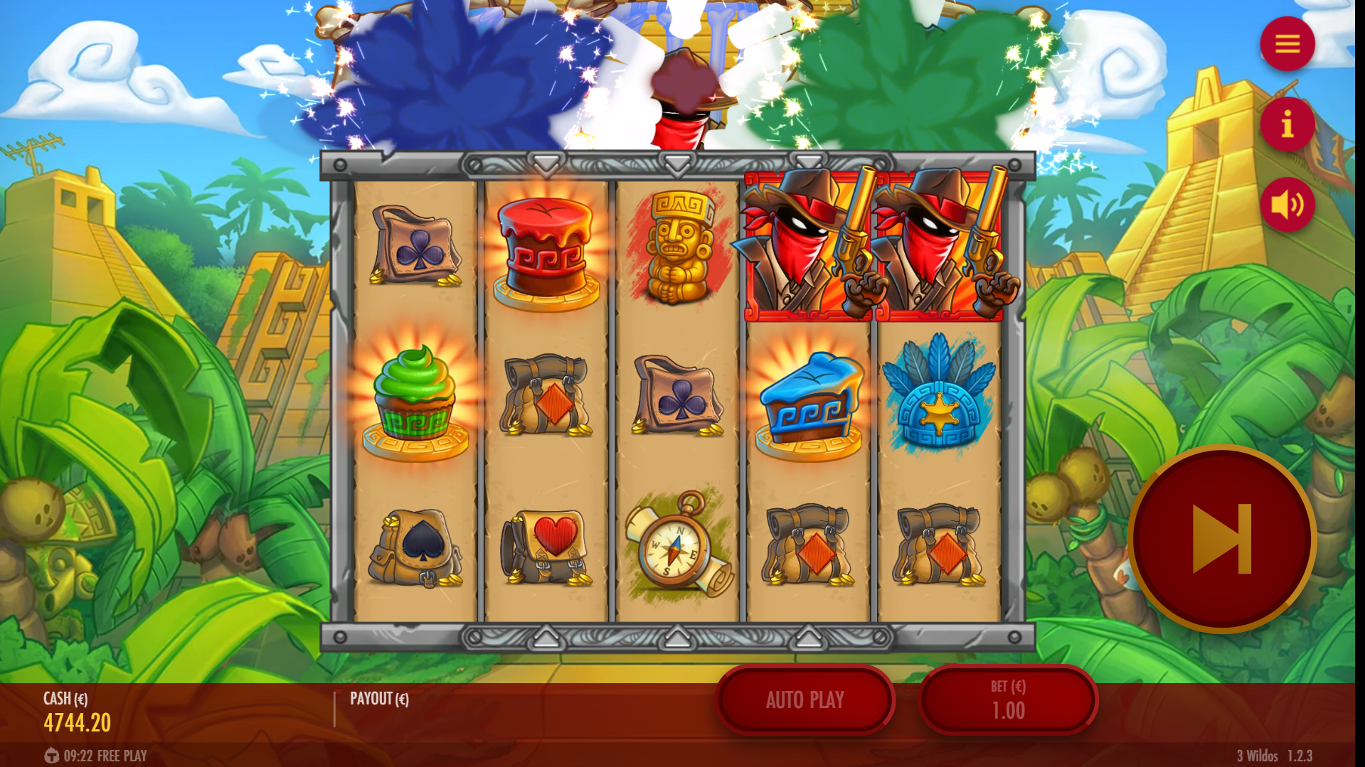 3 Wildos bonus game trigger showing scatter symbols landing