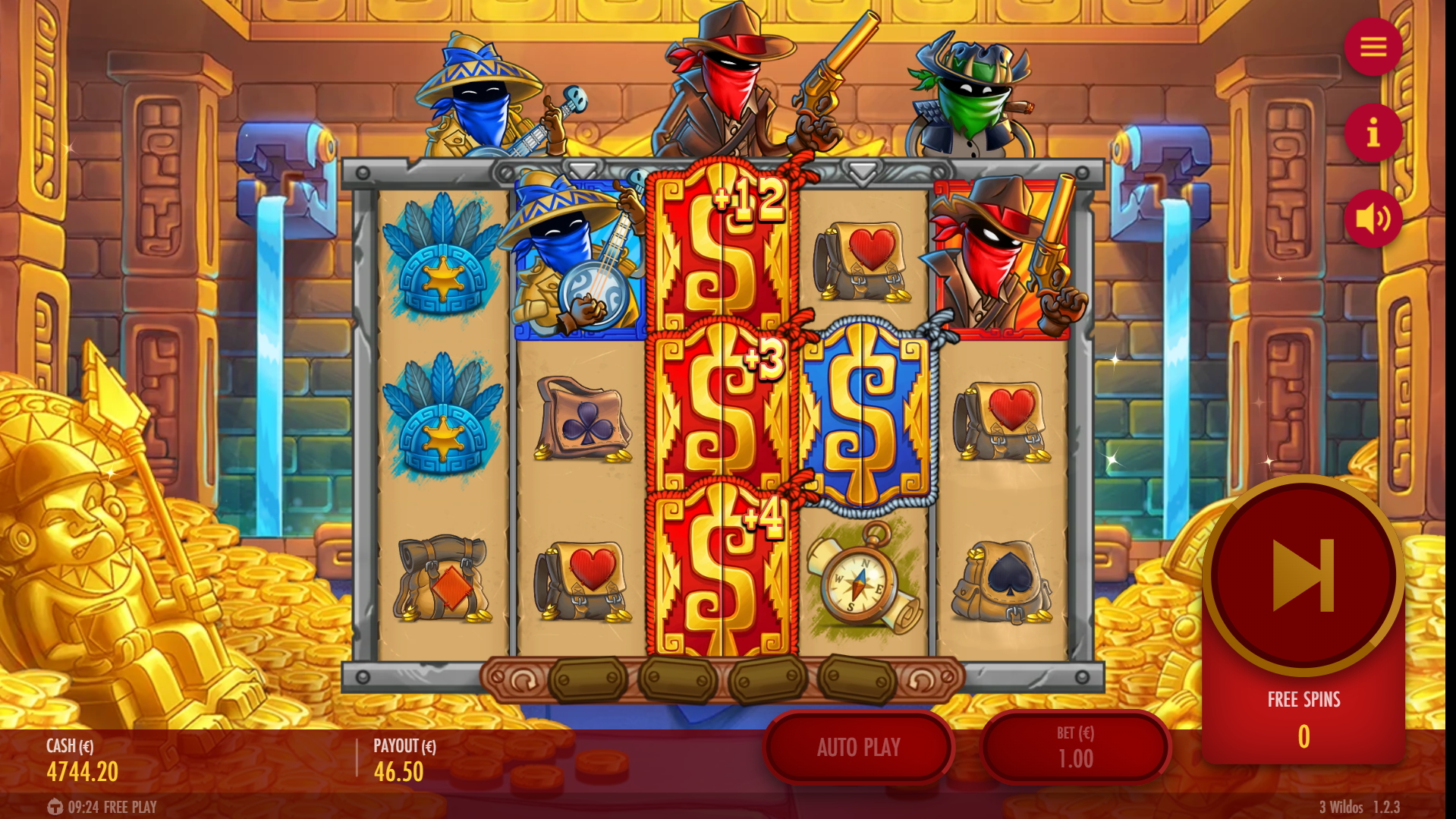 3 Wildos free spins bonus game second screenshot showing sticky multiplier wilds