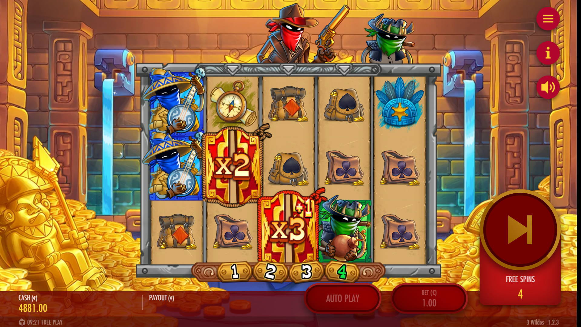 3 Wildos free spins bonus game in action