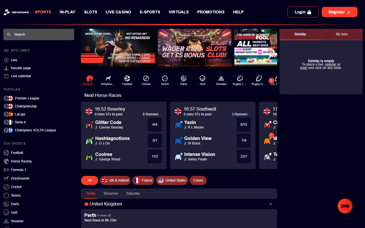36Vegas homepage screenshot