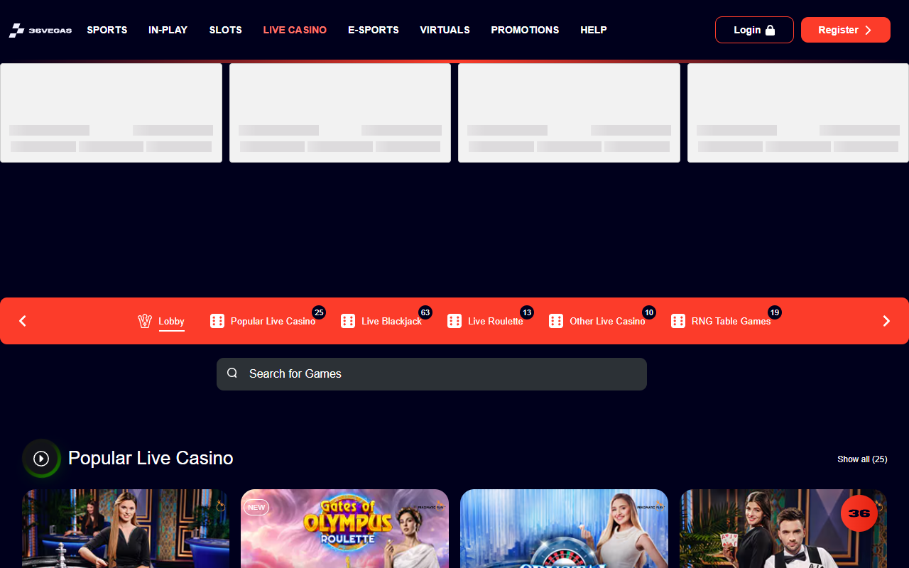 36Vegas live screenshot